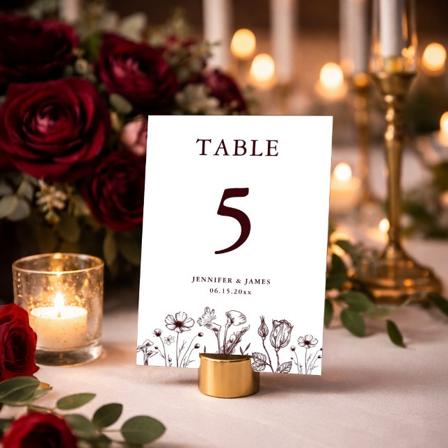 Numéro De Table Elegant Floral Burgundy Wedding  (Créateur téléchargé)