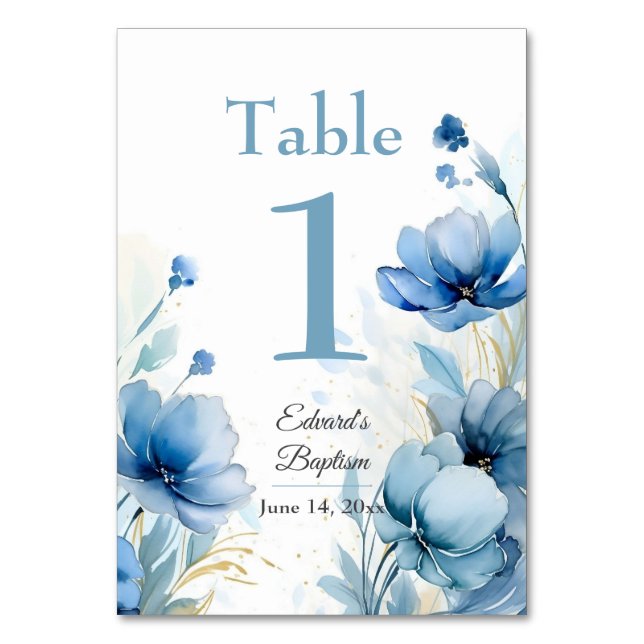 Numéro De Table Élégant floral Dusty Baptême bleu (Par défaut)