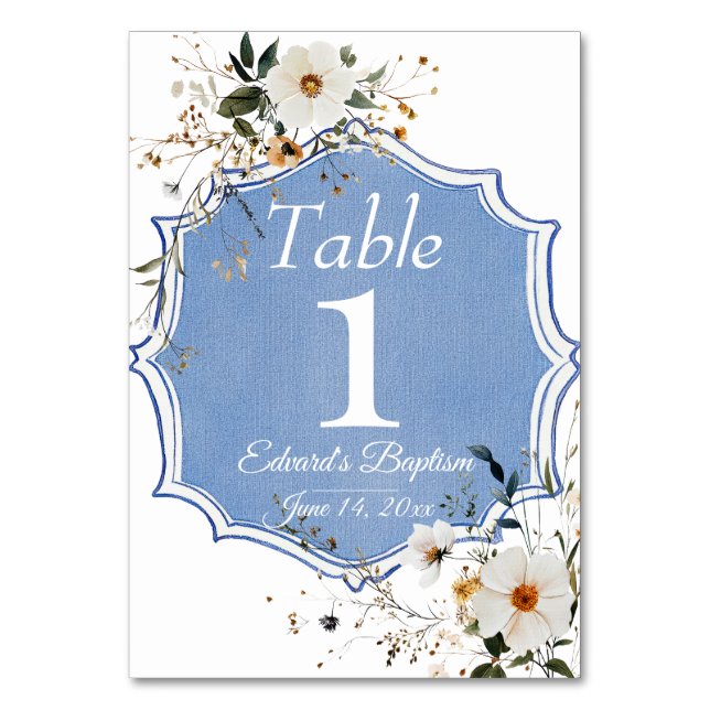 Numéro De Table Élégant floral Dusty Baptême bleu (Par défaut)