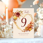 Numéro De Table Elegant Floral Heart Boho Fall in Love Wedding<br><div class="desc">Add a romantic and stylish touch to your reception décor with the Modern Elegant Boho Floral Heart Fall in Love Wedding Table Number. Designed for couples who love warm, natural aesthetics, this table number features a beautifully arranged floral heart with soft boho-inspired elements that create a charming and elegant presentation....</div>