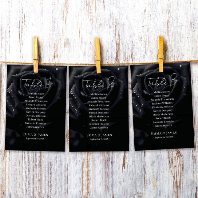 Numéro De Table Elegant Floral Midnight Rose Wedding Seating Chart (Créateur téléchargé)