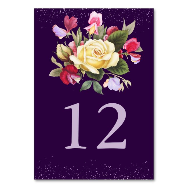 Numéro De Table Élégant Floral violet foncé rose jaune Mariage (Par défaut)