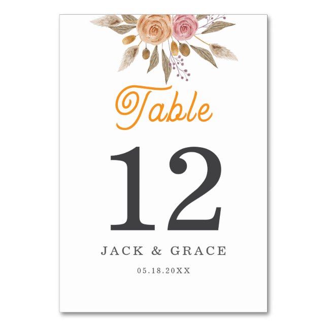 Numéro De Table Elegant Floral Wedding (Par défaut)