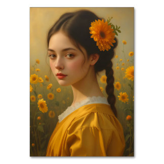 Numéro De Table Elegant Girl Portrait Among Sunflowers