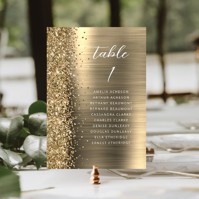 Numéro De Table Elegant Gold Glam Glitter Metallic Script Wedding (Créateur téléchargé)