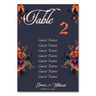 Numéro de table Elegant Gothic Floral avec carte d