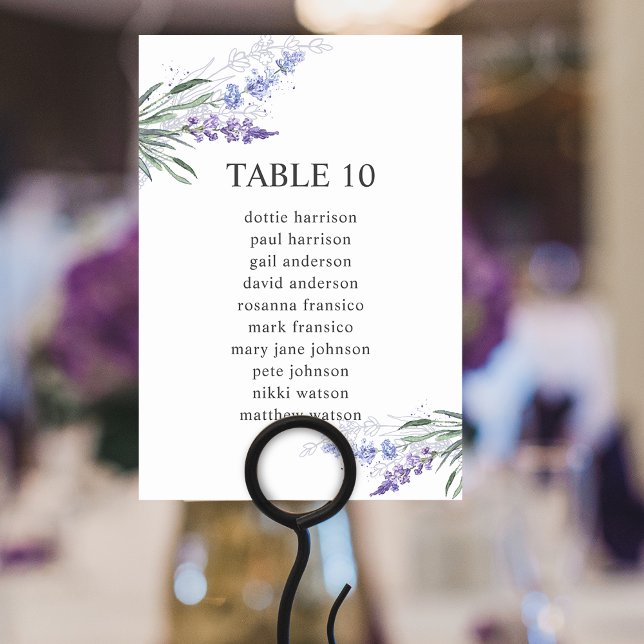 Numéro De Table Élégant graphique de table fleuri lavande pour pla (Elegant Lavender Floral Table Number Seating Chart)