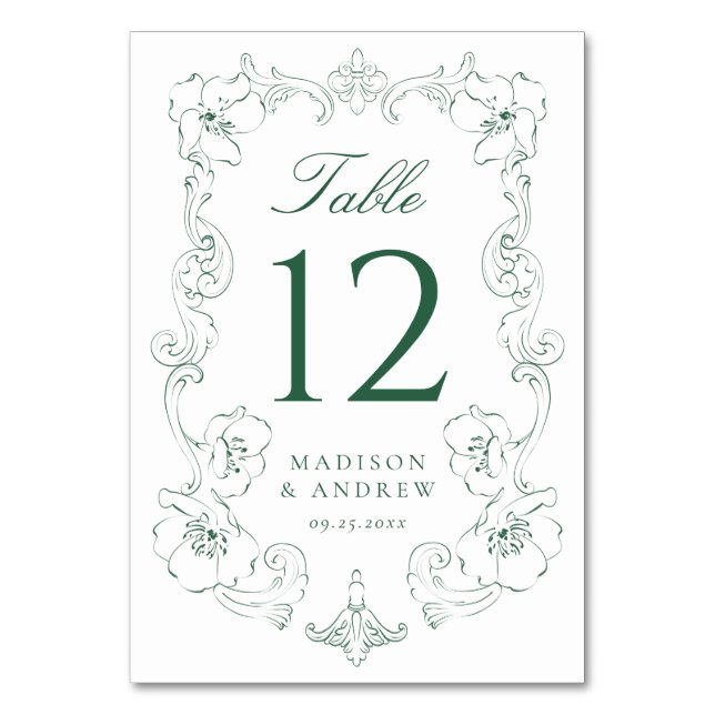 Numéro De Table Elegant Green Ornate Floral Frame Wedding (Par défaut)