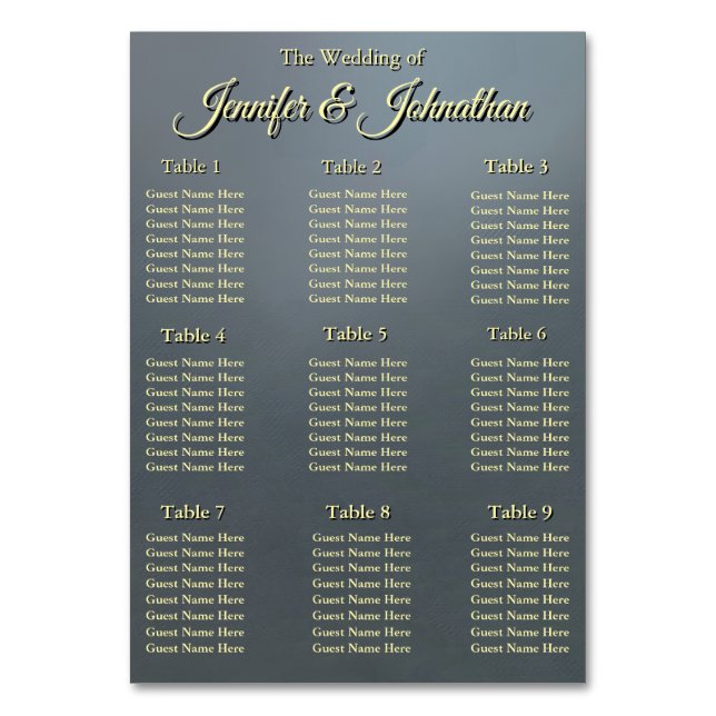 Numéro De Table Elegant Grey Background Wedding Seating Chart (Par défaut)