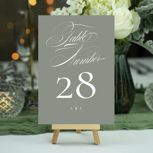 Numéro De Table Élégant gris classique sur Mariage de calligraphie (Créateur téléchargé)