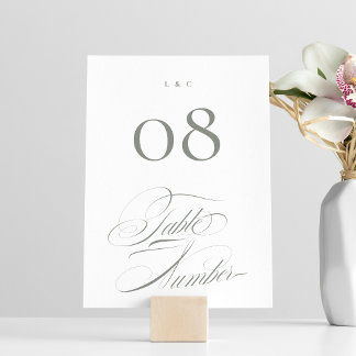 Numéro De Table Élégant Gris formel sur Mariage de calligraphie bl