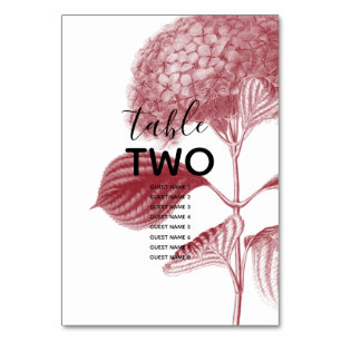 Numéro De Table Élégant Hydrangea Bourgogne Mariage Nom d'hôte