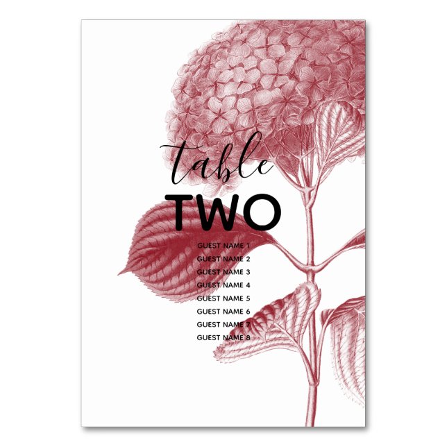 Numéro De Table Élégant Hydrangea Bourgogne Mariage Nom d'hôte (Par défaut)