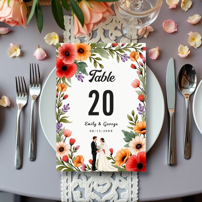 Numéro De Table Élégant Jardin Floral Mariée et Mariage d'été (Créateur téléchargé)