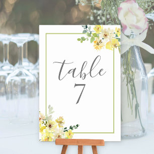 Numéro De Table Élégant jaune Floral Sage Vert Mariage d'été