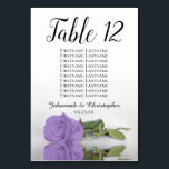 Numéro De Table Élégant Lavande violet Rose siège Mariage graphiqu<br><div class="desc">Ces cartes de numéro de table vous permettront de trouver facilement votre place à la réception de votre mariage. Elles présentent un design simple mais élégant avec une calligraphie en dentelle et un rose unique couleur lavande pourpre allongé sur son côté avec des vagues ondulées et des reflets. La carte...</div>