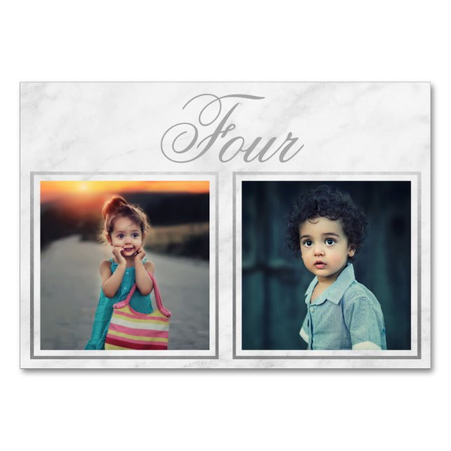 Numéro De Table Élégant Marbre Argent Marbre de l'âge de la mariée (Devant)