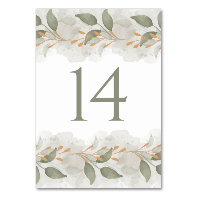 Numéro De Table Élégant mariage aquarelle eucalyptus verdure  (Par défaut)