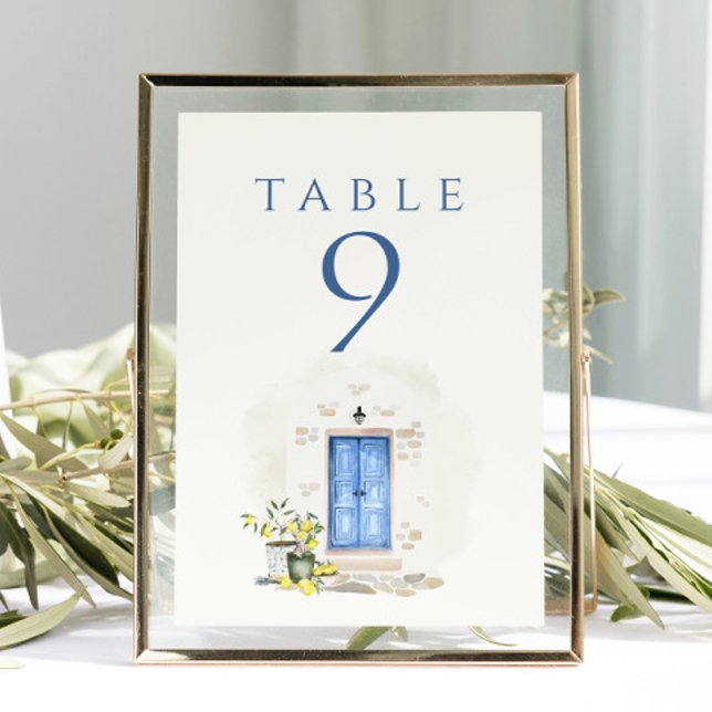 Numéro De Table Élégant mariage aquarelle méditerranéen (Créateur téléchargé)