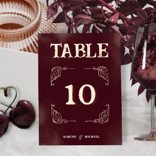 Numéro De Table Élégant Mariage Assis Vintage Bourgogne Ivoire