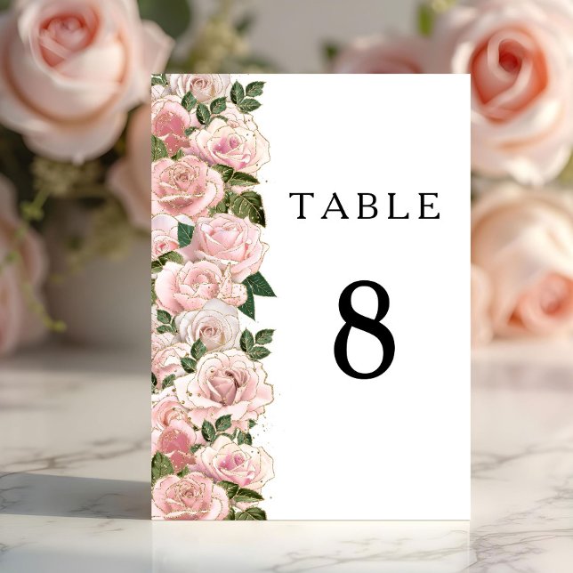 Numéro De Table Élégant mariage aux fleurs de pivoines roses paste (Elegant Blush Pink Floral Peonies Wedding Table Number)