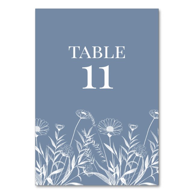 Numéro De Table Élégant mariage aux fleurs sauvages de pervenche (Dos)