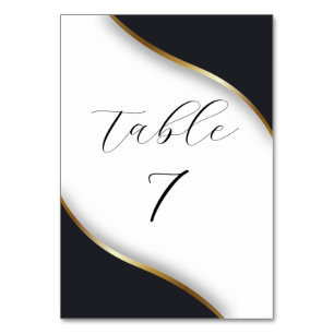 Numéro De Table Élégant Mariage Black White Gold