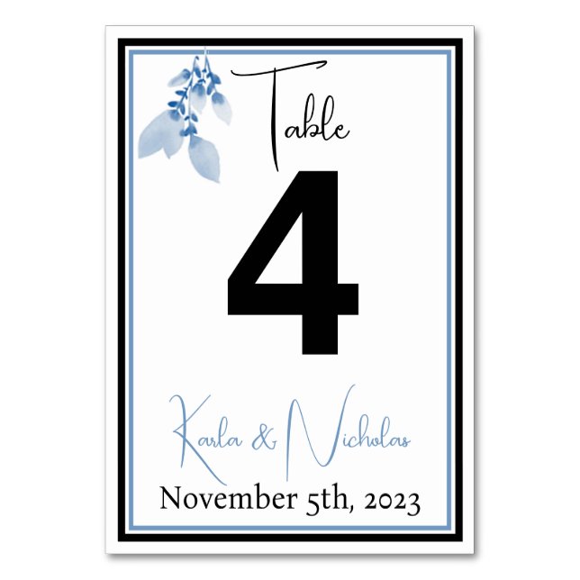 Numéro De Table Élégant Mariage blanc, noir et bleu (Par défaut)