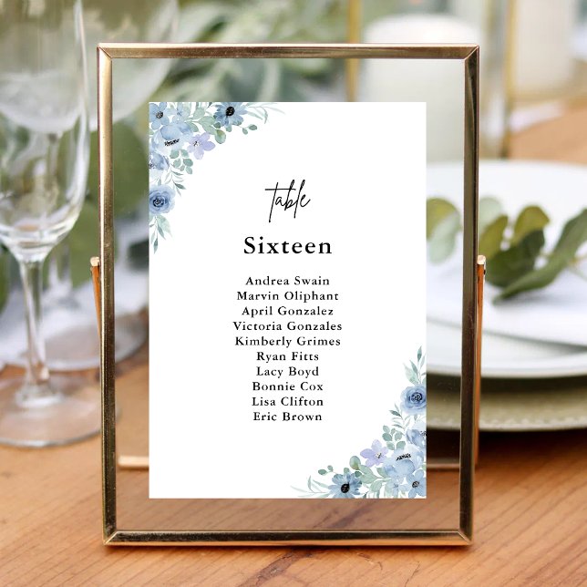 Numéro De Table Elégant Mariage bleu bleu bleu bleu floral (Créateur téléchargé)