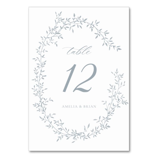 Numéro De Table Elégant Mariage bleu Dusty Botanique Feuille (Par défaut)