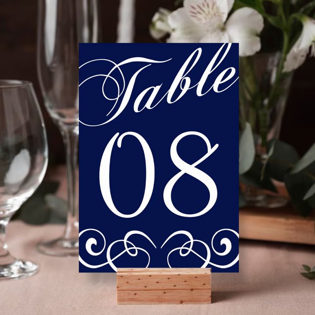 Numéro De Table Élégant Mariage bleu et blanc de la marine Numéro  (Créateur téléchargé)