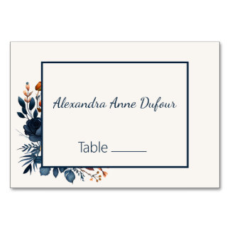 Numéro De Table Elégant Mariage bleu marine et orange