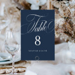 Numéro De Table Élégant Mariage bleu marine Script<br><div class="desc">Élégant Script Navy Blue Mariage Table Number présente un grand script audacieux et un style élégant.</div>