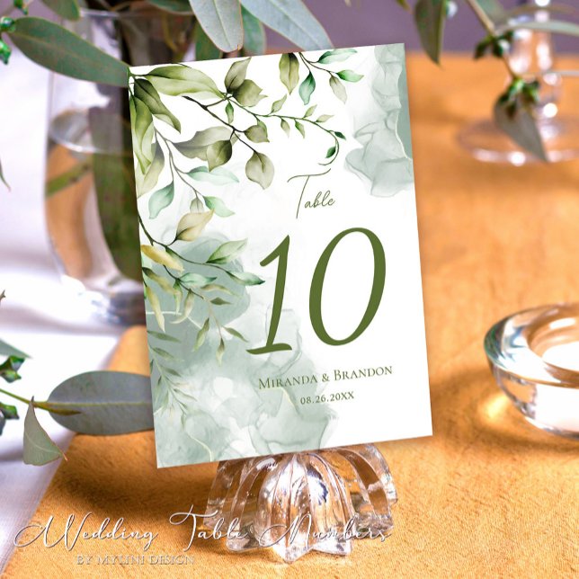 Numéro De Table Élégant Mariage botanique Eucalyptus Foliage (Créateur téléchargé)