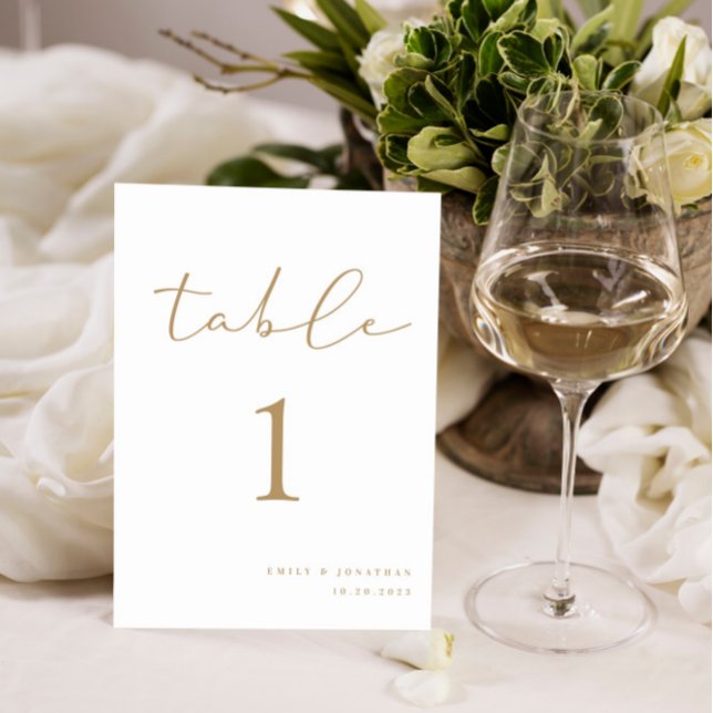 Numéro De Table Élégant Mariage Champagne d'or blanc (Créateur téléchargé)
