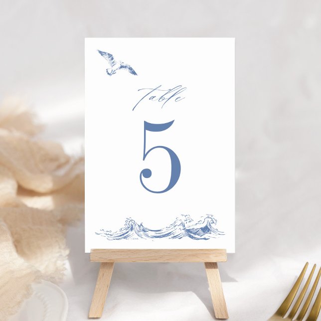 Numéro De Table Élégant Mariage Côté Mer Chic Bleu (Créateur téléchargé)