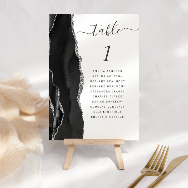 Numéro De Table Élégant Mariage d'âge d'argent noir (Créateur téléchargé)