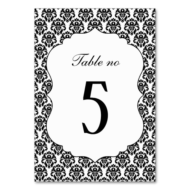 Numéro De Table Elégant Mariage damassé noir blanc (Dos)