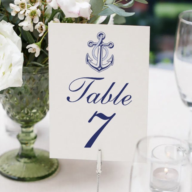 Numéro De Table Élégant Mariage d'Ancre bleu marine (Créateur téléchargé)