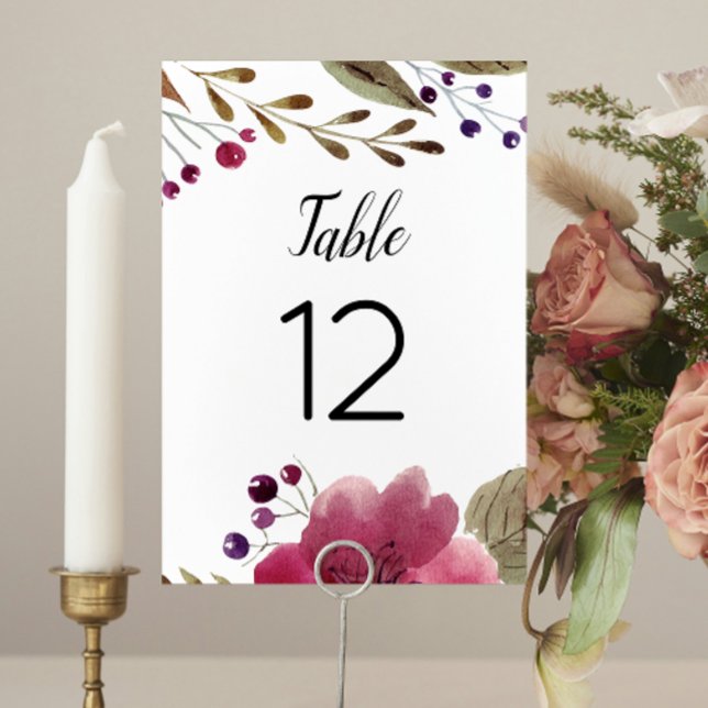 Numéro De Table Elégant Mariage d'aquarelle Bourgogne (Créateur téléchargé)