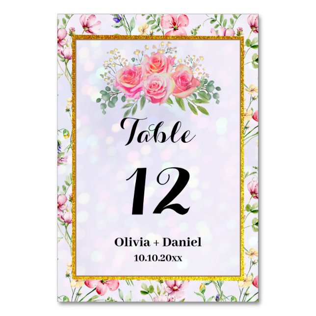 Numéro De Table Élégant Mariage d'aquarelle de couleur rose pâle (Par défaut)
