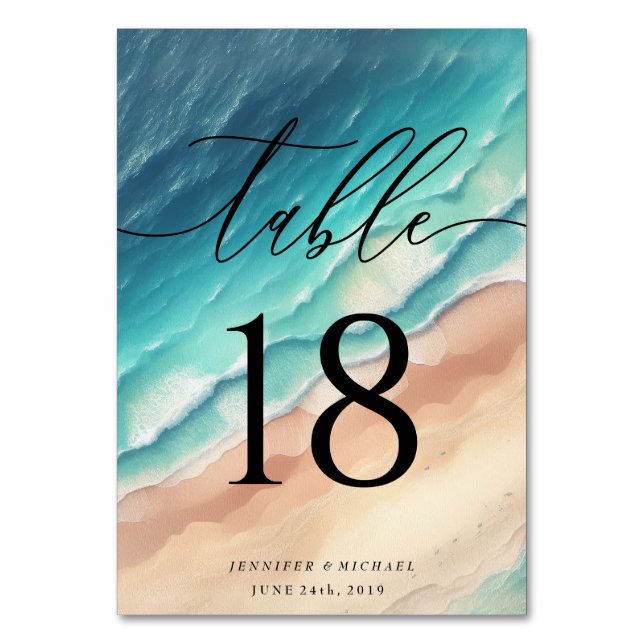 Numéro De Table Elégant Mariage d'aquarelle d'été Ocean Beach (Par défaut)