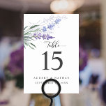 Numéro De Table Élégant Mariage d'aquarelle florale de lavande<br><div class="desc">Élégante aquarelle fleurs de lavande avec script et typographie classique. Idéal pour les mariages ou vos prochaines occasions spéciales.</div>