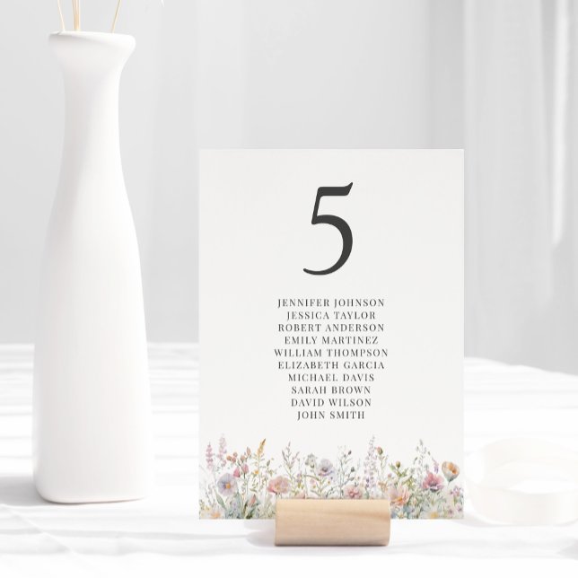 Numéro De Table Élégant Mariage d'aquarelle florale Fleur sauvage (Créateur téléchargé)