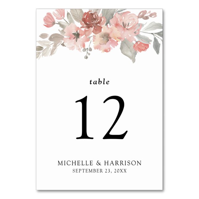 Numéro De Table Élégant Mariage d'aquarelle rose pâle (Par défaut)