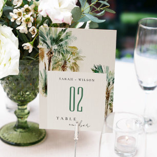 Numéro De Table Elégant Mariage d'aquarelle tropicale palmiers