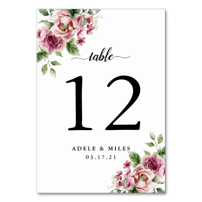 Numéro De Table Elégant Mariage de bouquet rose aquarelle (Par défaut)