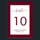 Numéro De Table Élégant Mariage de Bourgogne<br><div class="desc">Elégant numéro de table de mariage bordeaux. Personnalisez facilement en ligne. Objets correspondants disponibles pour compléter cette carte de numéro de table de mariage bordeaux moderne.</div>