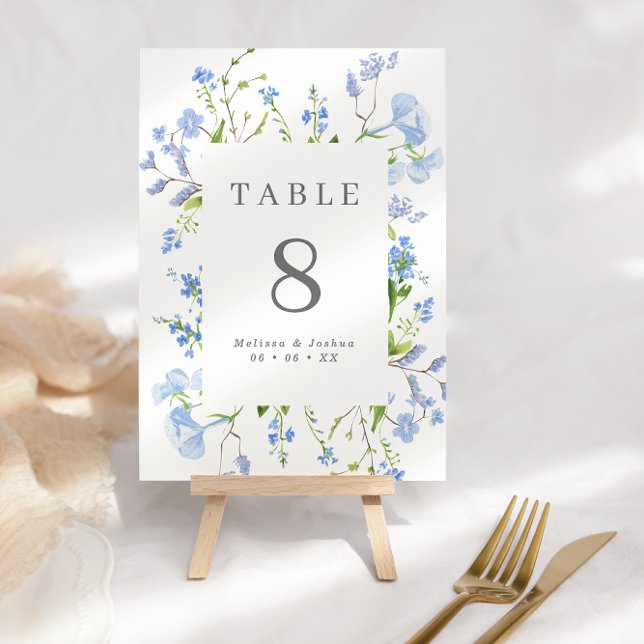 Numéro De Table Élégant Mariage de cadre floral bleu clair (Créateur téléchargé)