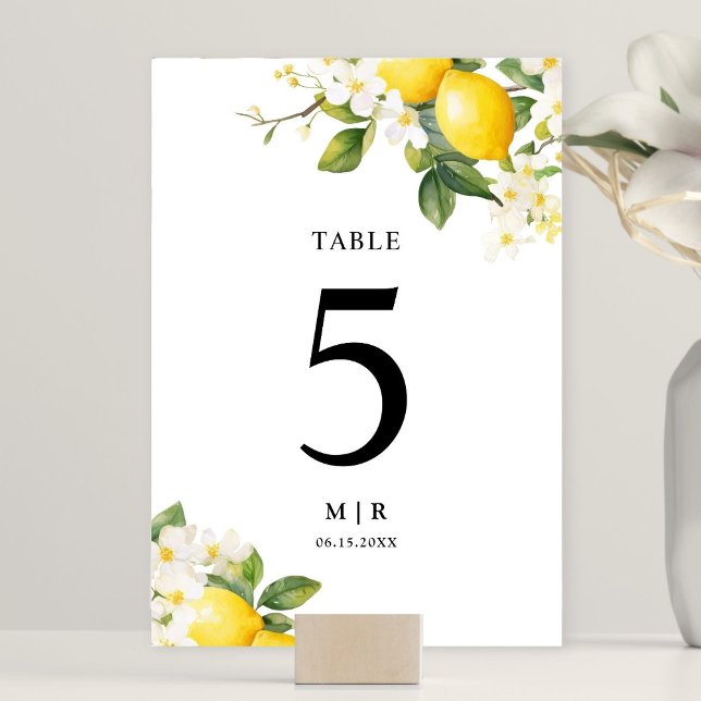 Numéro De Table Élégant Mariage de citron méditerranéen (Créateur téléchargé)